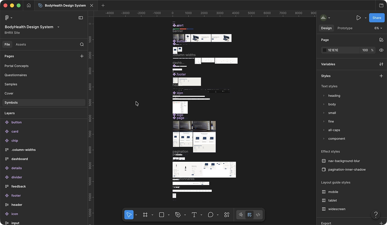 BodyHealthRx V2 design system component library overview in Figma