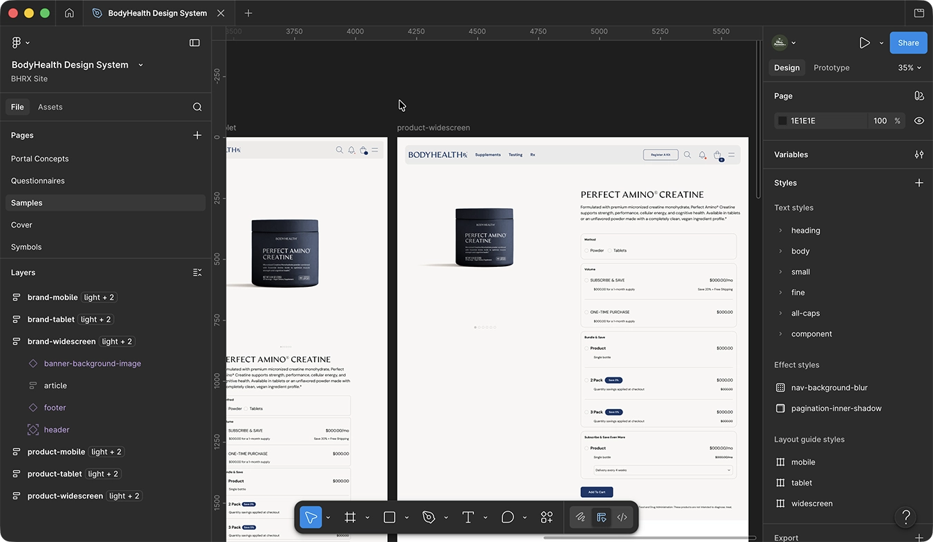 BodyHealthRx handsome wireframe showing early product page layout