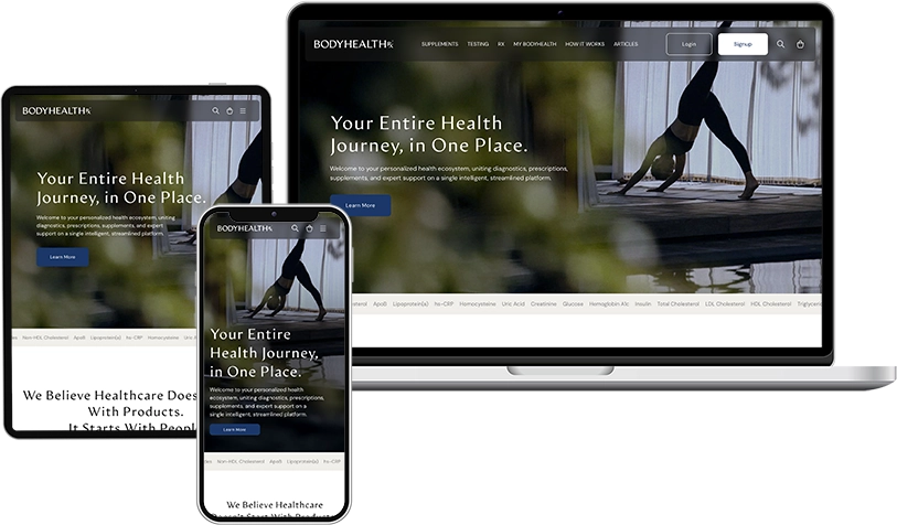 BodyHealthRx prototype on a laptop, tablet, and phone